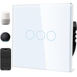 Smart Alexa Interrupteur D'Eclairage(Conducteur Neutre Necessaire),Interrupteur Wifi Avec Vitre En Verre,Commande Vocale Pour Alexa,Compatible Avec L'Application Smart Life Et Tuya 3