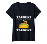 Womens Funny Palindrome Cat Taco Lover Grammar Teacher Humor Pun V-Neck T-Shirt