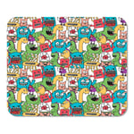 Mousepad Computer Notepad Office Robot Doodle Monsters in Bright Colors Crazy Alien Animal Home School Game Player Computer Worker Inch