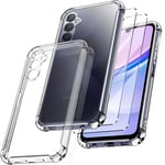 New&Teck Coque pour Samsung Galaxy A15 4G/5G + 2 Verre Trempé Protection écran, Housse Etui en Silicone TPU Souple, Bumper avec Coins Renforcés, Protection Claire. (Transparent)