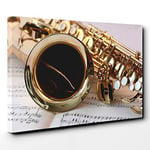 Big Box Art Saxophone Instrument & Sheet Music Canvas Wall Art Print Ready to Hang Picture, 30 x 20 Inch (76 x 50 cm), Multi-Coloured