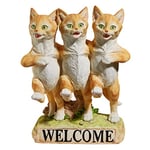 Design Toscano JQ6267 Statuette de Jardin en Fonte Chats Danseurs de Troupe Musicale Inscription Welcome, Multicolore, 10 x 20.5 x 26.5 cm