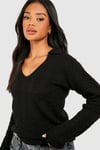 Womens Soft Cable Knit Polo Collar Jumper - Black - L, Black