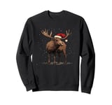 Christmas Magic Moose in Santa Hat Costume for Cozy Xmas Sweatshirt