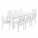 Ensemble table de jardin extensible en aluminium et 8 assises blanc