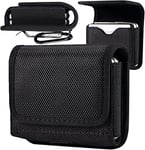 Miimall for Samsung Galaxy Z Flip 5 Phone Holster, Nylon Phone Pouch Case with Belt Clip Wear-Resist Waist Holster Pouch for Galaxy Z Flip 4/Flip 3, Motorola Razr 40 Ultra, Huawei P50 Pocket-Black