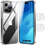 Coque Silicone Pour Iphone 15 Pro Max + 2 Verres Trempés Et 2 Vitres Protection Objectif Arrière Transparent