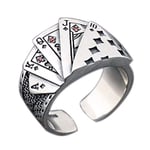 Poker Games Casino Ring Spelkortsring Statement Band Ring Vintage Justerbar Vintage Silver Smycken För Kvinnor Män