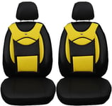Housses de siège en Cuir synthétique pour sièges de Voiture compatibles avec VW Caddy 2010-2015 conducteur et Passager FB : D105 (Noir/Jaune)