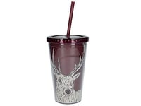 Creative Tops C000305 Into The Wild Travel Tumbler with Straw, Stag Design, Plastic, Merlot, 300 ml