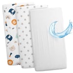 Drap Housse Cododo pour Nacelle Ensemble de 2 Draps 90x55 cm avec Protege Matelas Impermeable - Alese Bebe Compatible avec Berceaux Landeau Couffin et Poussette Enfant 90 x 55