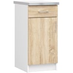 Akord - Meuble de cuisine bas S40, lima modulable Blanc 40 cm 1 porte 1 tiroir façade Chêne Sonoma 2 étagères 40x44,5x82 cm