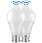 Powstro LED Smart Motion Light Bulbs - B22 PIR Light Sensor Bulb 12W Cool White 6000K Auto On/Off Night Lamp for Stairs, Garage, Corridor, Walkway, Yard, Hallway, Patio, Carport (2 Pack)