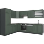 Vicco - Cuisine en angle Fame-Line, Vert et or campagne/anthracite, 227 x 60 cm sans plan de travail