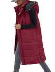 Tuopuda Blouson sans Manche Femme, Doudoune Longue sans Manche Manteau Longue Veste Extérieure à Courtepointe Chaud Parka Hiver Outercoat Vêtement d'extérieur d'hiver Rembourré, vin rouge, S