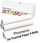 Lot de 4 rouleaux de papier pour imprimante thermique A4,210 mmx6,5 m Compatible avec M08/M831/M832/M833/M834 Imprimante portable A4,pour voyage,maison,photo,facture