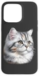 Coque pour iPhone 15 Pro Max Portrait de chat tigré argenté x chat mignon