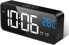 Réveil Numérique, Horloge Digitale Réveil Matin Miroir LED Grand Ecran Aver Température/Snooze/ 2 Alarme, Luminosité et Son Réglable, Activation Sonore, USB Charge Clock pour Maison Bureau,Noir