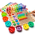 Wooden Montessori Toy Board Games Clip Beads Puzzle, Fishing Game Learning Toy Magnetic Fish Toy Children Preschool Maths Sorting Stacking Number Counting Learning for 3+ Years Old