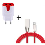 Pack Chargeur Lightning pour IPHONE 8 PLUS (Cable Fast Charge + Double Prise Secteur Couleur USB) APPLE IOS - ROUGE