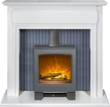 Adam Florence Stove Fireplace in Pure White with Lunar Electric Stove in Grey...