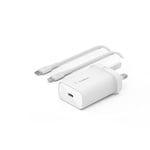 Belkin 25W Power Delivery USB C PPS Wall Charger with Included USB C to Lightning MFi Cable, USB Type C PD Power Adapter PPS enabled fast charger for iPhone 14/14 Plus, 13, 12, Pro, Pro Max, Mini