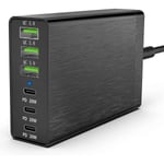 96w 6-ports stationär USB laddstation med 3 usb-c-portar och Qc3.0-portar, Pd 20w snabbladdare Eu