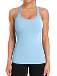 ATTRACO Ladies Gym Top Womens Running Vest Workout Tank Tops with Built in Bras Shirts Sport Vest Yoga Tops Blue S