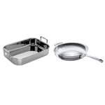 Le Creuset 3-Ply Stainless Steel Rectangular Roaster, 35 cm, Silver, 96102270000000 & Le Creuset 3-Ply Stainless Steel Uncoated Frying Pan, 28 x 6 cm, 96200228001100