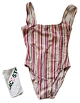 LACOSTE Swimsuit Swimming Costume 1 Piece Size S Striped New With Pouch