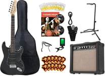 Pack Guitare Électrique Kit Stratocaster Noir Amplificateur 15W Housse Statif