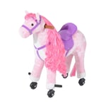 Kids Toy Rocking Horse Wood Plush Animal Wooden Riding Walking Wheel-Horse