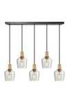 Sleek Tinted Glass Schoolhouse 5 Wire Cluster Lights, 5.5 inch, Smoke Grey, Brass holder