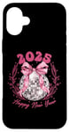 Coque pour iPhone 16 Plus Ruban rose boule disco du Nouvel An 2025 | Happy New Year Party