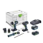Festool Screwdriver and Drill Set TID 18 5.0/4.0 Set TPC 18/4 (with TID 18, TPC 18/4, Battery Packs, Quick Charger, Keyless Drill Chuck, Angle Attachment, Additional Handle, Belt Clip) in Systainer