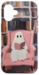 iPhone 16 Cute Reading Ghost Pink Book Lover Bookish Library Art Case