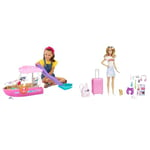 Barbie Dream Boat, Pink Barbie Boat with 6 Play Areas Including Barbie Pool and Slide & Doll and Accessories, “Malibu” Travel Set with Puppy and 10+ Pieces Including Working Suitcase