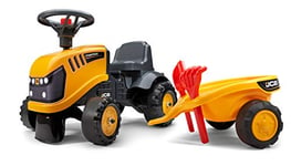 FALK - Porteur chantier JCB avec remorque - Dès 12 mois - Fabriqué en France - pelle et râteau inclus - 2 styles de personnalisation - Plaque d'immatriculation personnalisable - 215C