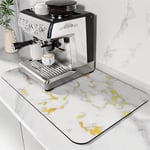 DK177 Coffee Mat Coffee Bar Mat Hide Stain Absorbent Drying Mat with Waterproof Rubber Backing Fit Under Coffee Maker Coffee Machine Coffee Pot Espresso Machine (White Marbled, 24''X16'')