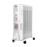 2500W Oil Filled Radiator Portable Fan Heater 5 Fin Timer White