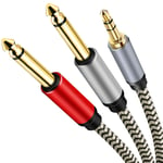 eCâble audio jack professionnel câble auxiliaire 3,5 mm mâle à double 6,35 mm mâle câble jack mono nylon pour smartphone tablette PC casque haut-parleur amplificateur mixeur audio lecteur DVD