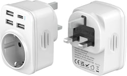 Adaptateur Prise Anglaise, Prise Anglaise Adaptateur Francais Avec 3Usb A Et 1Usb C,Adaptateur Voyage Multifonction 5 En 1 Prise Anglaise/Uk Vers France Pour Uk,L'Irlande,Singapour,Dubai,Type G