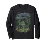 Dark Cottagecore Mystical Forest Cabin Scene Long Sleeve T-Shirt