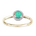 Diamant L'Eternel Womens 9ct Yellow Gold Diamond and Emerald Round Ring with Halo - Size P 1/2 (Rings)