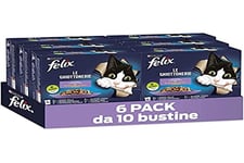 Purina Felix Le Ghiottonerie Aliments humides pour Chats avec Boeuf, Poulet, Saumon et Thon, 60 enveloppes de 85 g