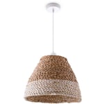 Suspension Lampe Table Salle à Manger Osier Câble Textile 1,5 m Rustique Boho Lampe à suspension - Blanc, Beige (Ø34 cm) - Paco Home