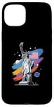 Coque pour iPhone 15 Plus Statue de la Liberté USA tenant une torche flamboyante avec des plantes