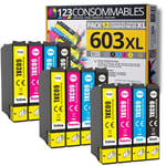 123CONSOMMABLES - 603XL - Pack de 12 Cartouches d'encre Compatible pour Epson 603 XL Etoile de Mer - pour Epson XP-2100 XP-2155 XP-3100 XP-4100 WF-2820 WF-2830 DWF WF-2870 WF-2835 WF-2850