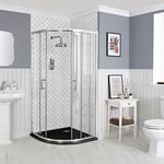 Cabine de douche quart de cercle rétro avec receveur à effet texturé – 90 cm – Choix de finitions du receveur - Langley