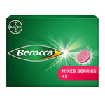 Berocca Vitamin C Effervescent Tablets - Including B Vitamins, Magnesium, Calcium & Zinc - Support Energy Release & Immune System - 45 Tablets - Mixed Berries Flavour